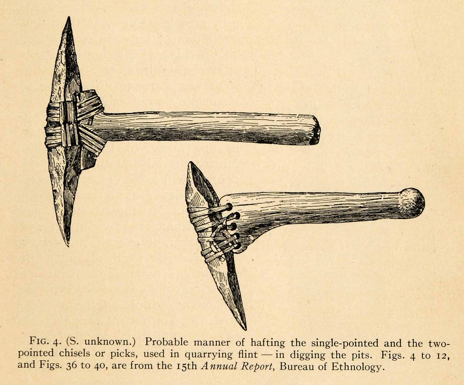 1910 Print Prehistoric Chisel Pick Flint Archaeology Tools Stone Age