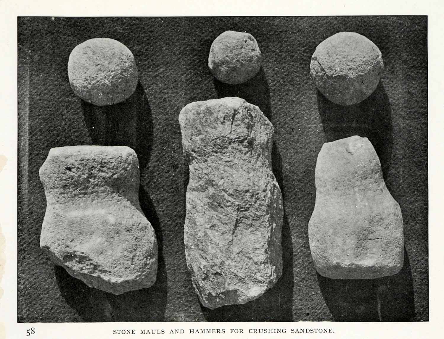 1906 Print Stone Mauls Hammers Ancient Tools Crush Sandstone Archeology