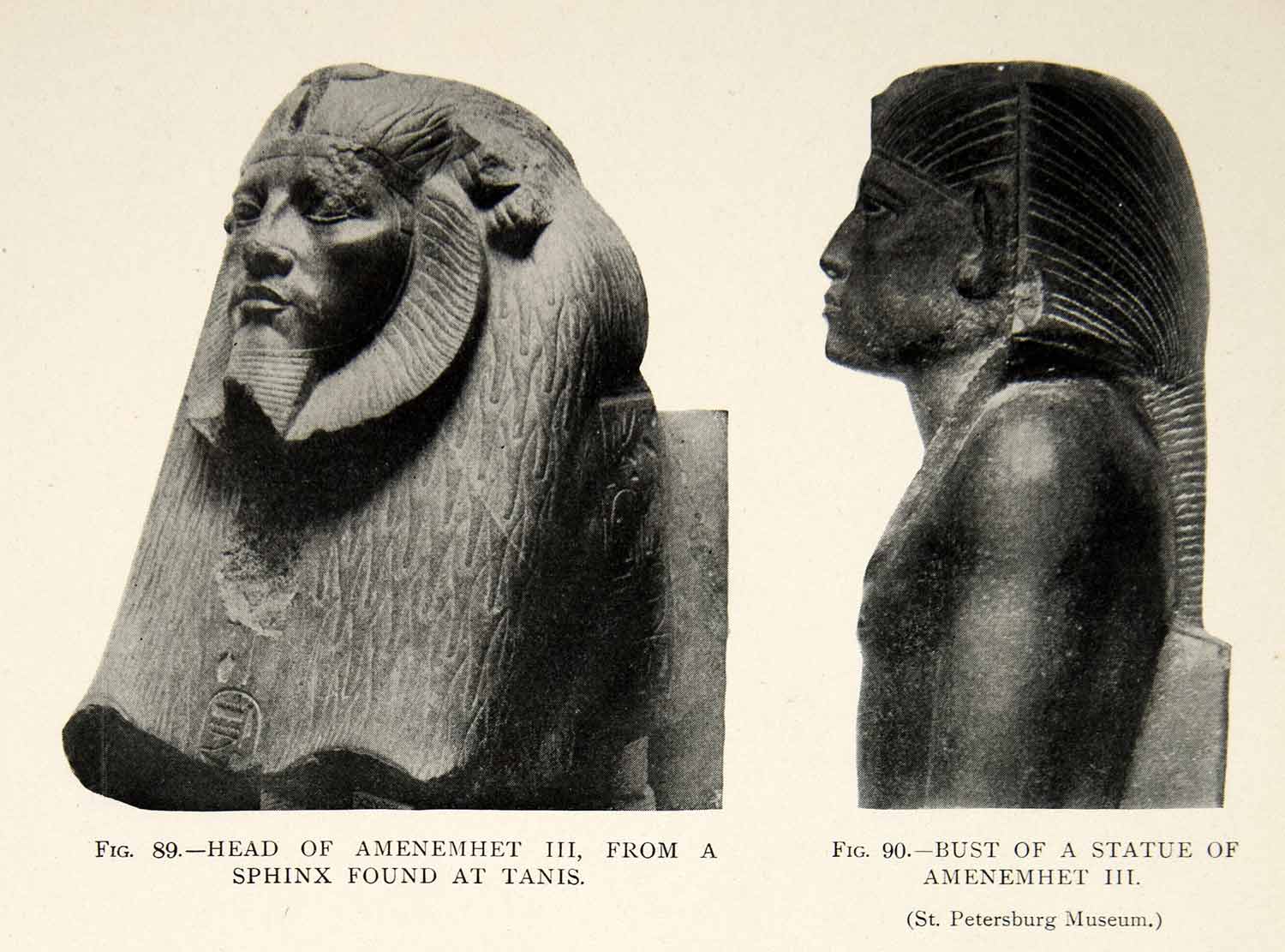 1909 Print Bust Statue Amenemhet III Sphinx Tanis Ancient Egyptian