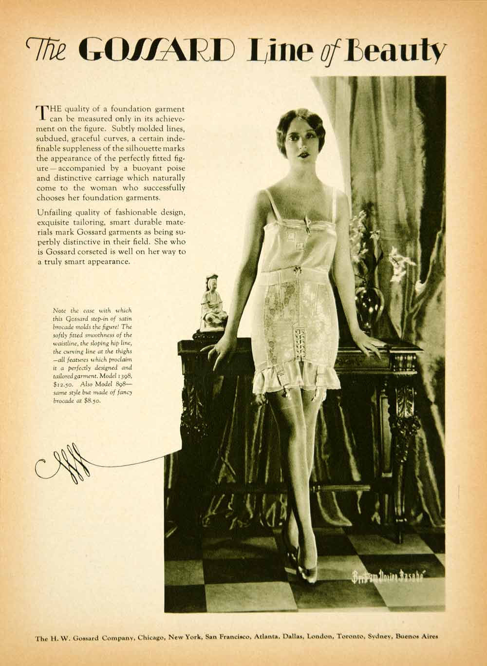 1927 Ad Vintage Gossard Foundation Garment Girdle Underwear Model 1398